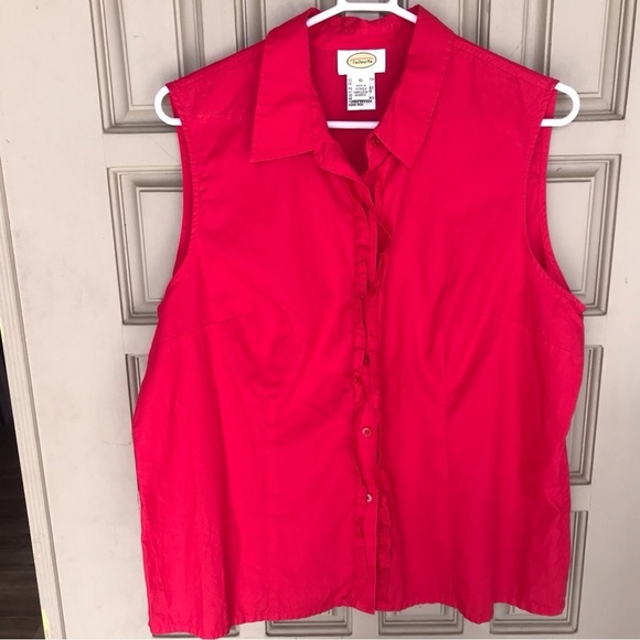 Talbots Sleeveless Buttondown SzXL Red Ruffle Front - Picture 5 of 7